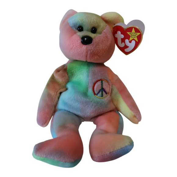 VTG TY Beanie Babies Peace Bears Lot of 2 1996 & 2003 Retired MWMT Tie-Dye Blue - Picture 8 of 11